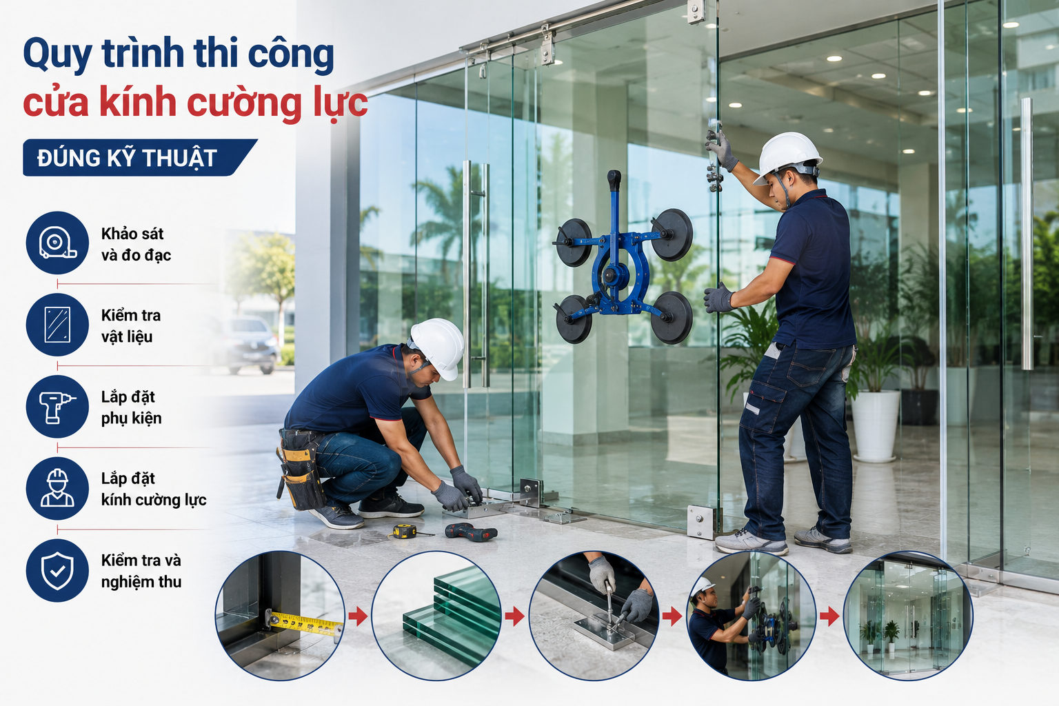 Quy trình thi công cửa kính cường lực đúng kỹ thuật
