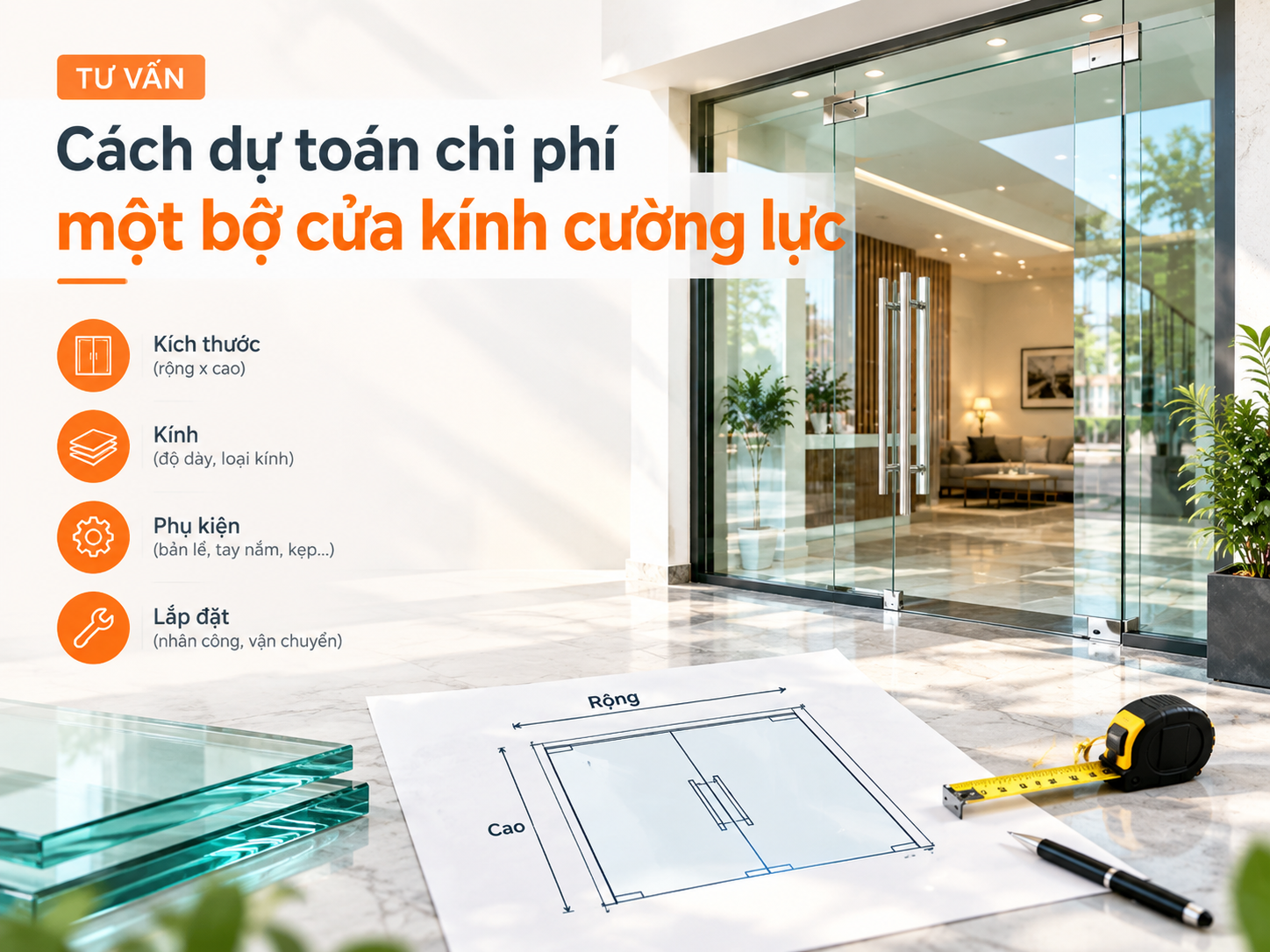 Cách dự toán chi phí một bộ cửa kính cường lực