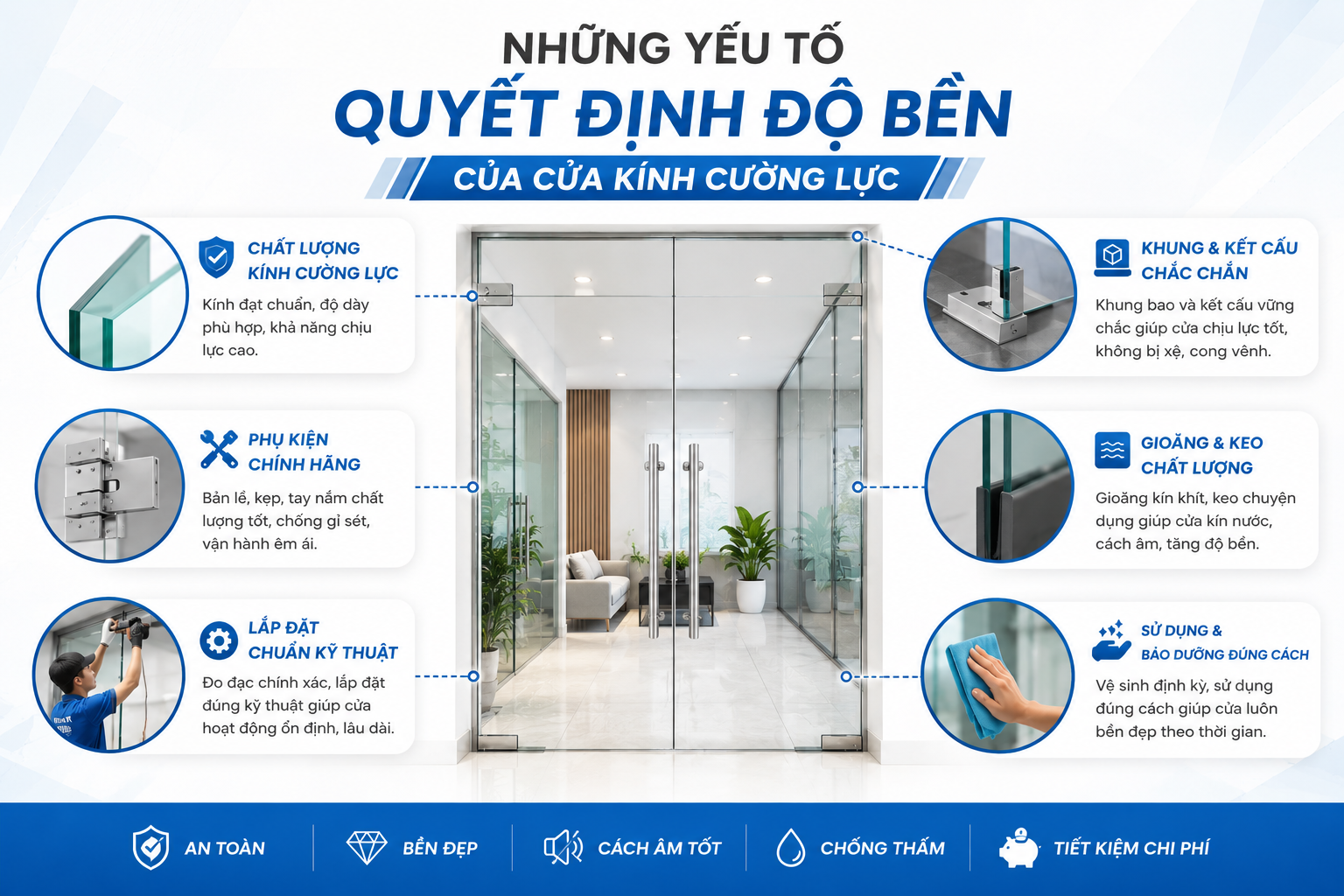 Những yếu tố quyết định độ bền của cửa kính cường lực