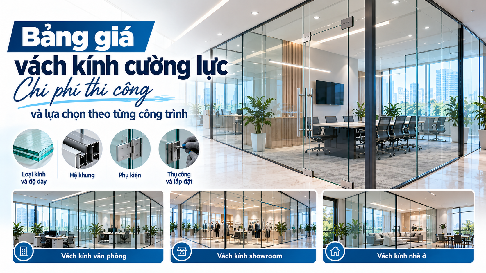 Bảng giá vách kính: các loại vách ngăn kính và chi phí thi công