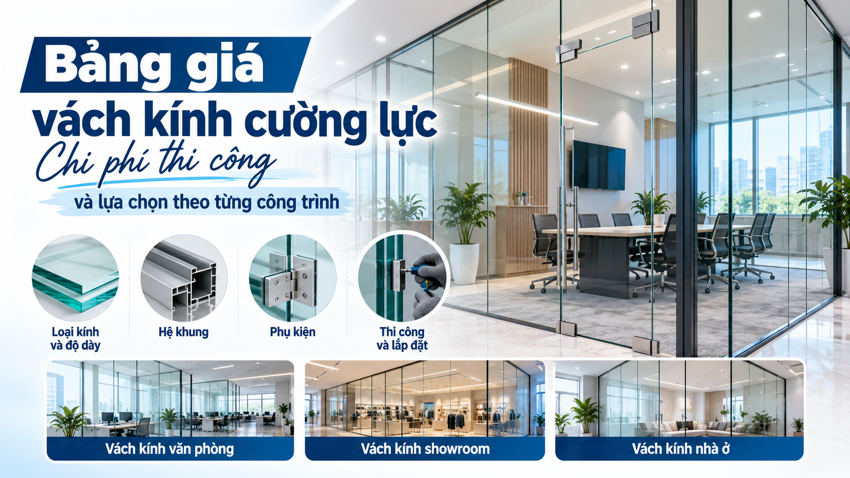 Bảng giá vách kính cường lực: Chi phí thi công và lựa chọn theo từng công trình