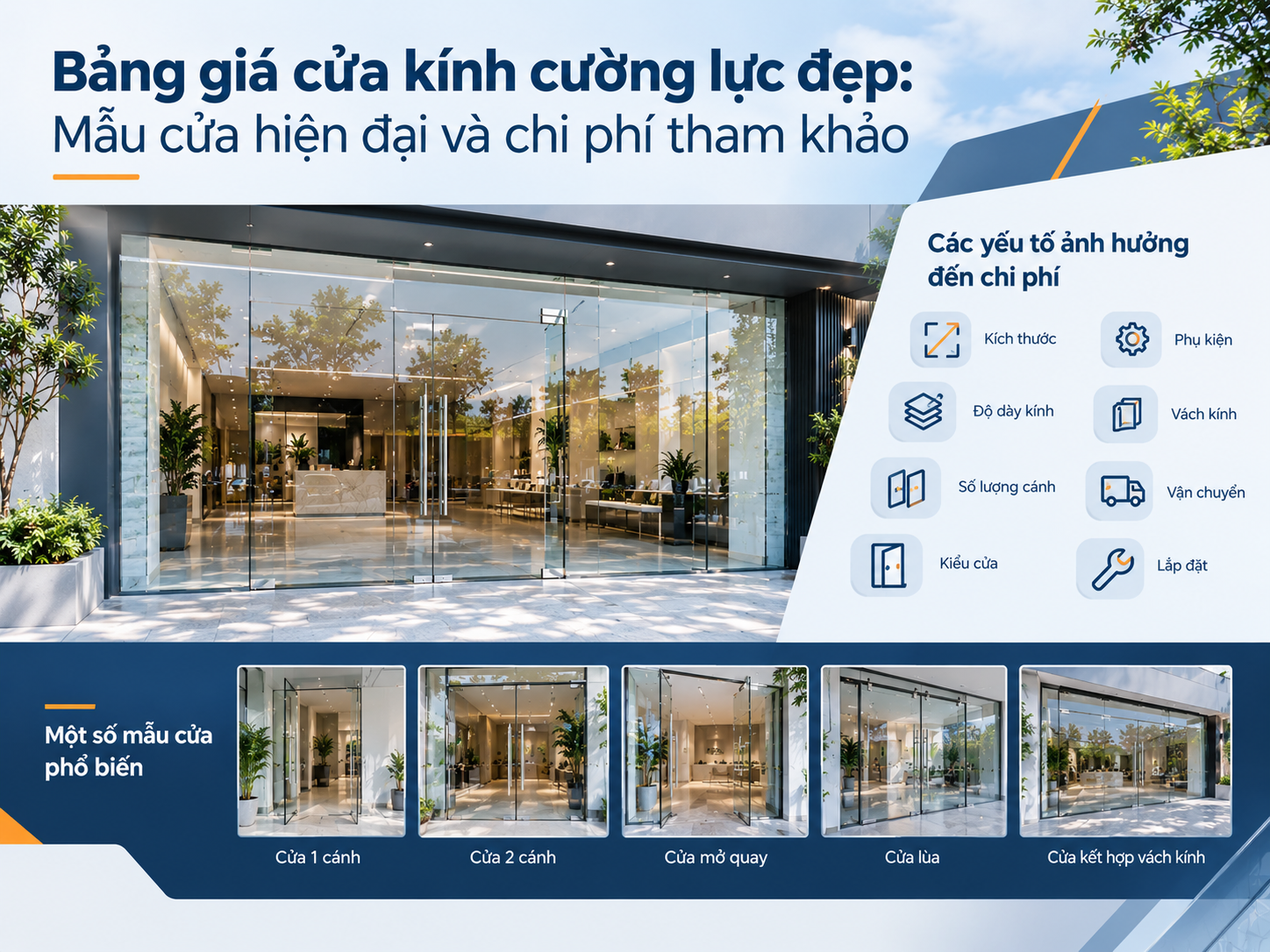 Bảng giá cửa kính cường lực đẹp: Mẫu cửa hiện đại và chi phí tham khảo