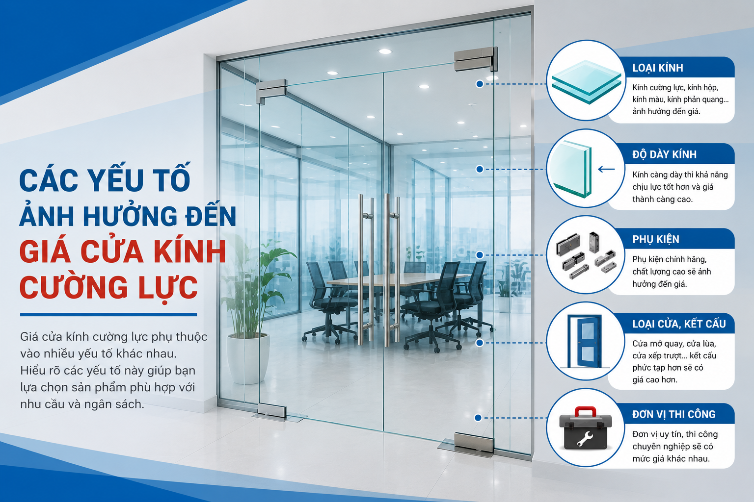 Các yếu tố ảnh hưởng đến giá cửa kính cường lực