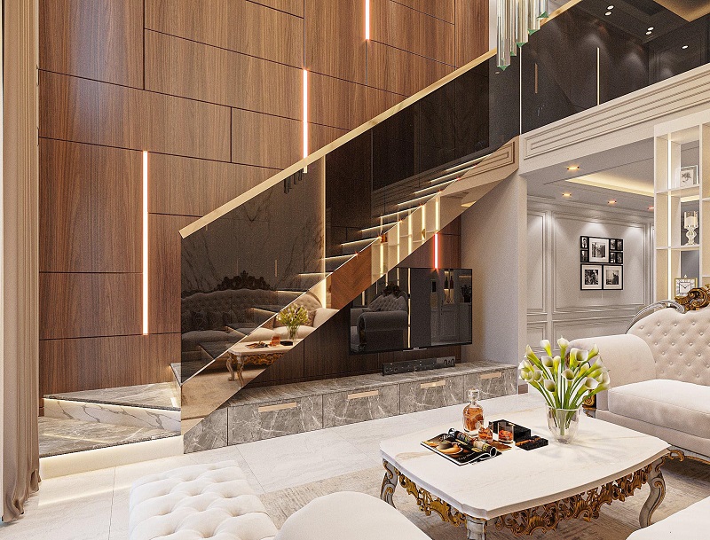 Khám phá xu hướng lắp đặt cầu thang kính tay vịn inox mạ vàng