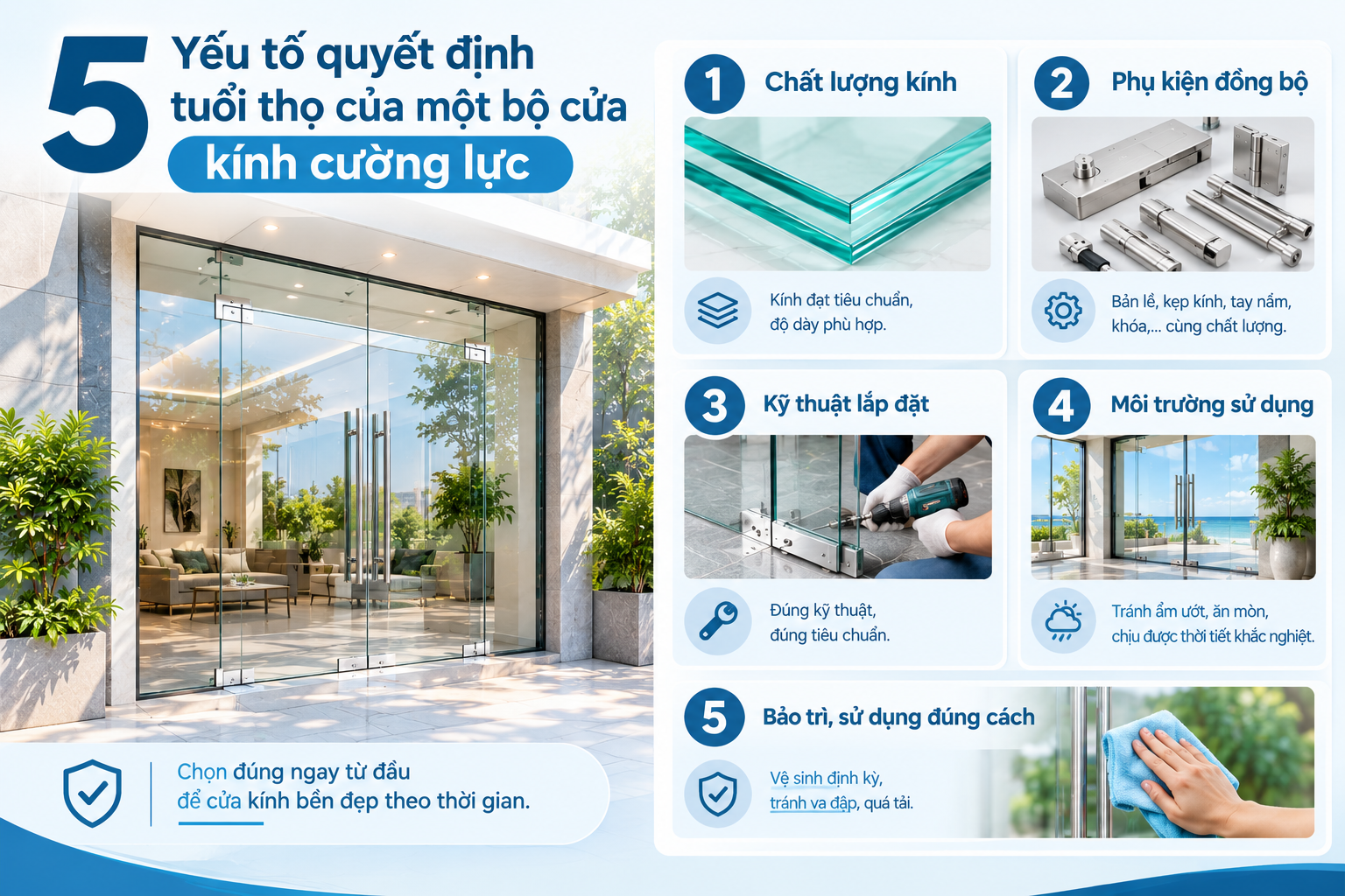 5 yếu tố quyết định tuổi thọ của một bộ cửa kính cường lực